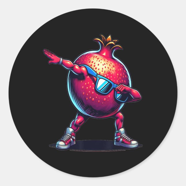 Dab Dance Pomegranate Funny Dancing Dabbing Fruit  Classic Round Sticker (Front)