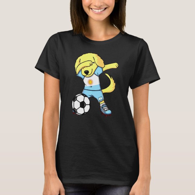 Dab Golden Retriever Argentina Soccer Fan Jersey F T-Shirt (Front)