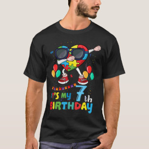 Dab Heart Age 7 Born Birth Puzzle Autism Awareness T-Shirt