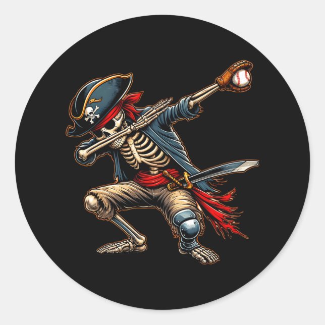 Dab Skeleton Dabbing Skeleton Pirate Baseball  Classic Round Sticker (Front)