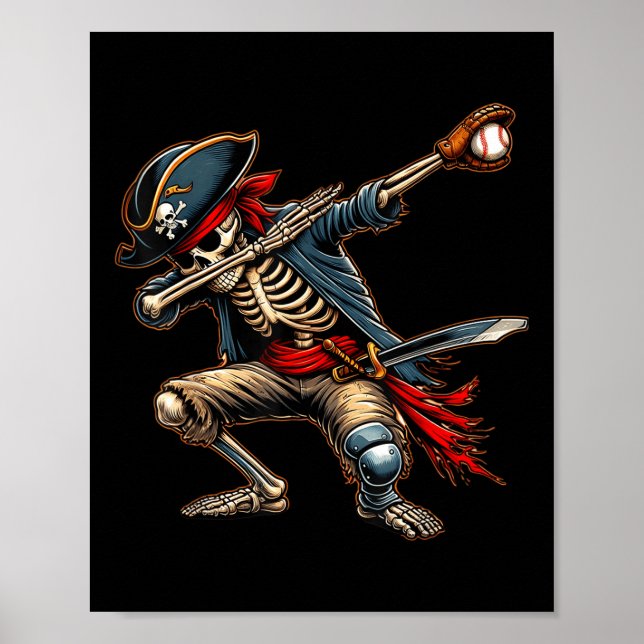 Dab Skeleton Dabbing Skeleton Pirate Baseball  Poster (Front)