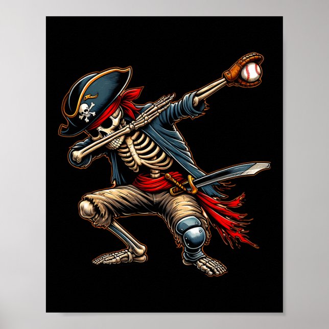 Dab Skeleton Dabbing Skeleton Pirate Baseball  Poster (Front)