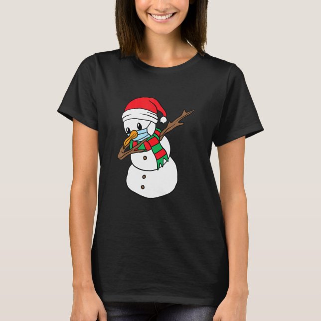 Dab Snowman Facial Mask Christmas T-Shirt (Front)