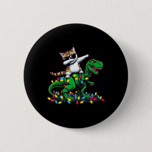 Dabbing Aegean Cat On Xmas Lights Dinosaur T Rex B 6 Cm Round Badge