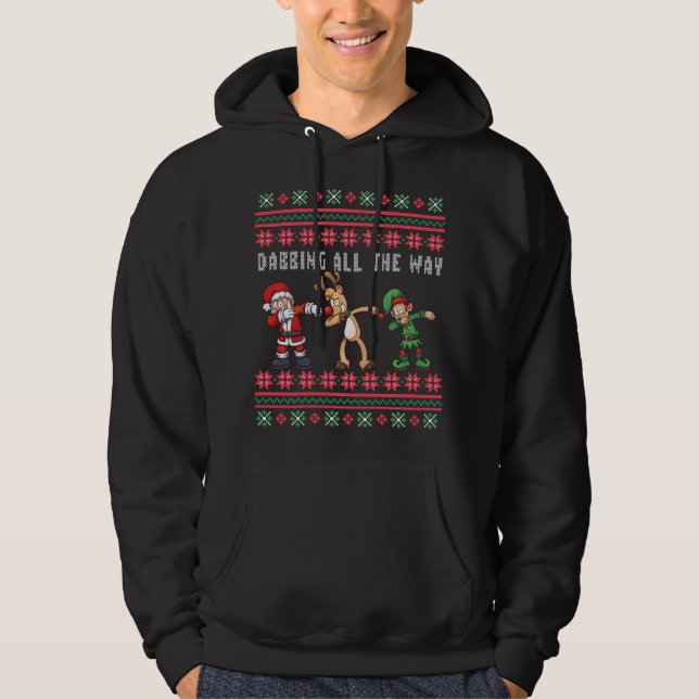 Dabbing All the Way Santa Reindeer Elf Ugly Xmas Hoodie (Front)