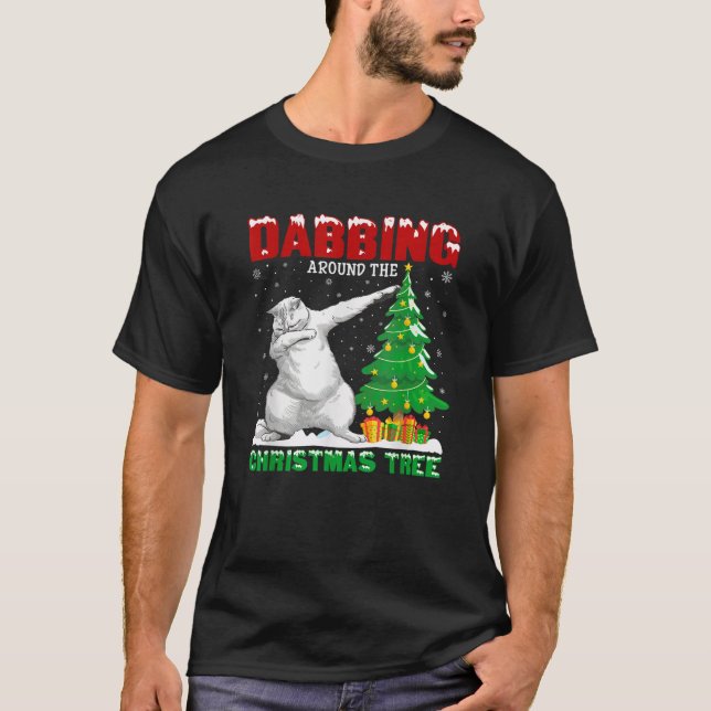 Dabbing Around the Christmas Tree Persian Cat Xmas T-Shirt (Front)