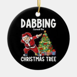 Dabbing Around the Christmas Tree Santa Holiday Ceramic Ornament