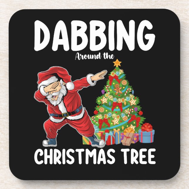 Dabbing Around the Christmas Tree Santa Holiday Coaster (Front)