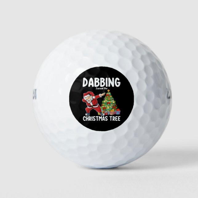 Dabbing Around the Christmas Tree Santa Holiday Golf Balls (Front)