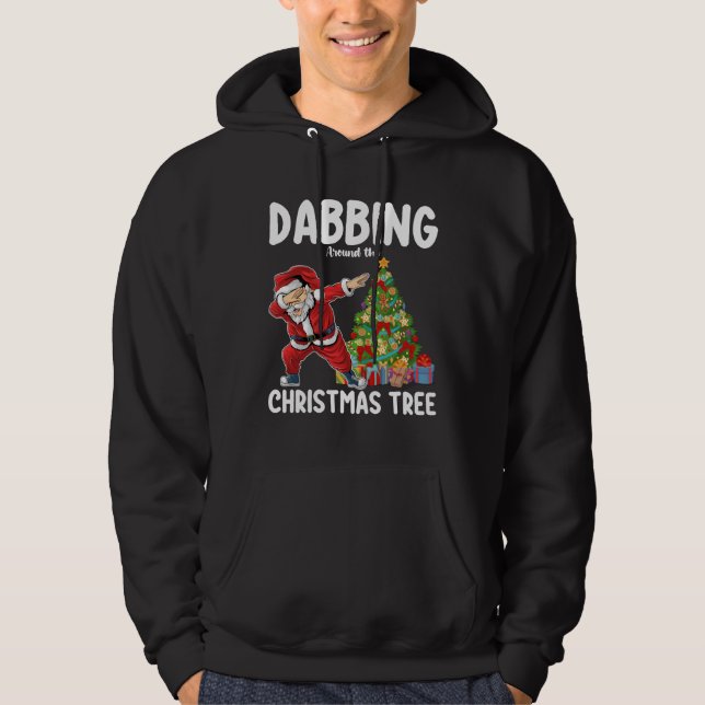 Dabbing Around the Christmas Tree Santa Holiday Hoodie (Front)
