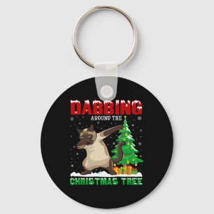 Dabbing Around The Christmas Tree Siamese Cat Xmas Key Ring