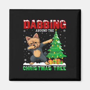 Dabbing Around The Christmas Tree Yorkie Dog Xmas Magnet