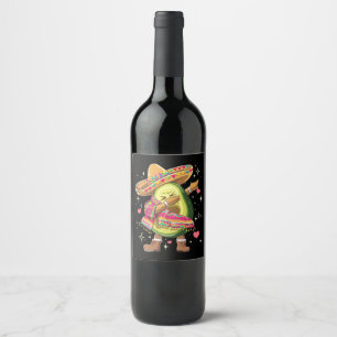 Dabbing Avocado Cinco De Mayo Funny Mexican Poncho Wine Label
