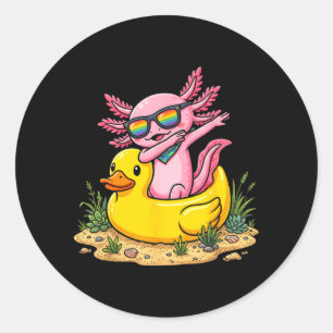 Dabbing Axolotl Rubber Duck Funny Summer Vacation Classic Round Sticker