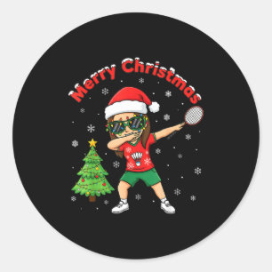 Dabbing Badminton Girl Santa Claus Christmas Xmas  Classic Round Sticker