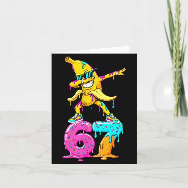 Dabbing Banana 67 Ice Cream Drip Funny Six Seven M Card (Front)