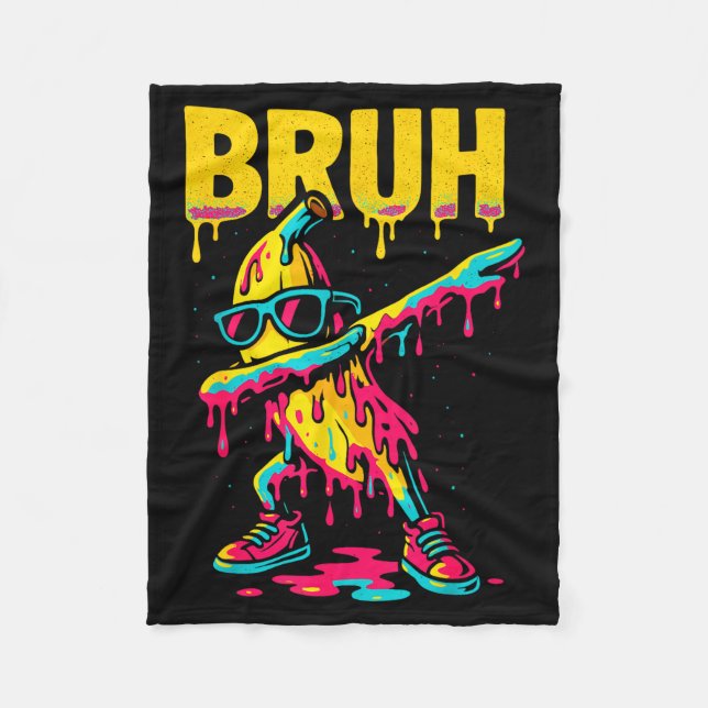 Dabbing Banana Bruh Drip Ice Cream Banana Youth Bo Fleece Blanket (Front)