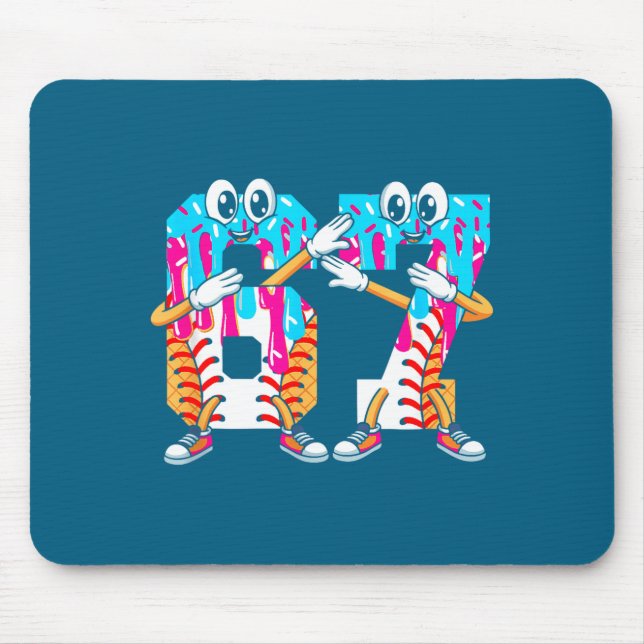 Dabbing Baseball Ice Cream Drip Number 67 Birthday Mouse Pad (Front)