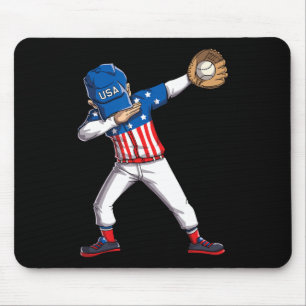 Dabbing Baseball Player 4th Of July Usa American F Mouse Pad