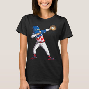 Dabbing Baseball Player 4th Of July Usa American F T-Shirt