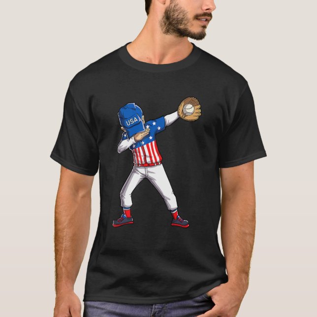 Dabbing Baseball Player 4th Of July USA American F T-Shirt (Front)
