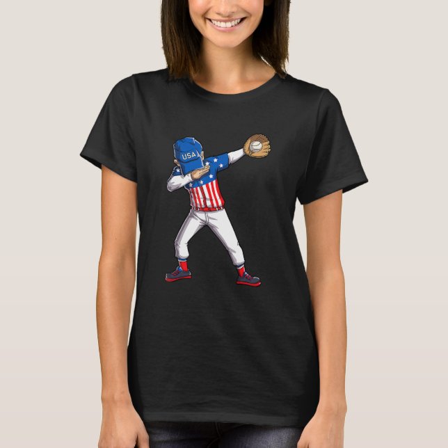 Dabbing Baseball Player 4th Of July USA American F T-Shirt (Front)