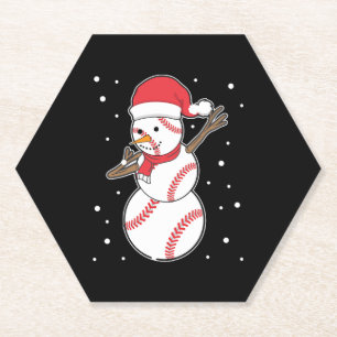 Dabbing Baseball Snowman Christmas Xmas Holiday Paper Coaster
