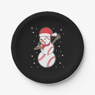 Dabbing Baseball Snowman Christmas Xmas Holiday Paper Plate