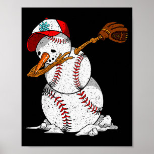 Dabbing Baseball Snowman Snow Christmas Xmas Holid Poster