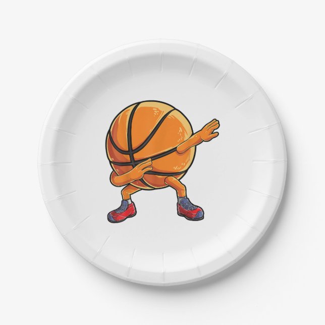 Dabbing Basketball Ball Funny Boys Men Women Sport Paper Plate (Front)