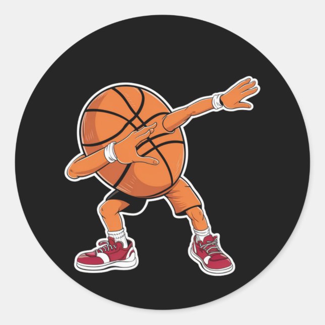 Dabbing Basketball Ball Funny Sports Player  Classic Round Sticker (Front)