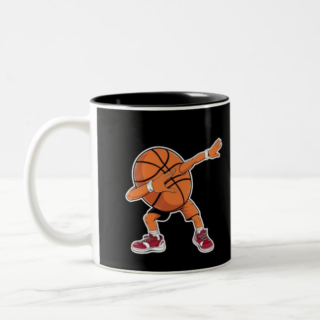 Dabbing Basketball Ball Funny Sports Player  Two-Tone Coffee Mug (Left)