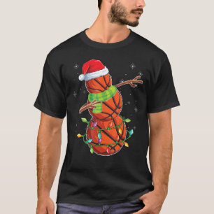 Dabbing Basketball Christmas Lights Snowman Santa T-Shirt