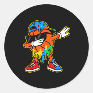 Dabbing Basketball Ice Cream Drip Boys Basketball  Classic Round Sticker