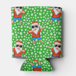 Dabbing Beach Santa Claus in a Aloha Shirt Tropica Can Cooler