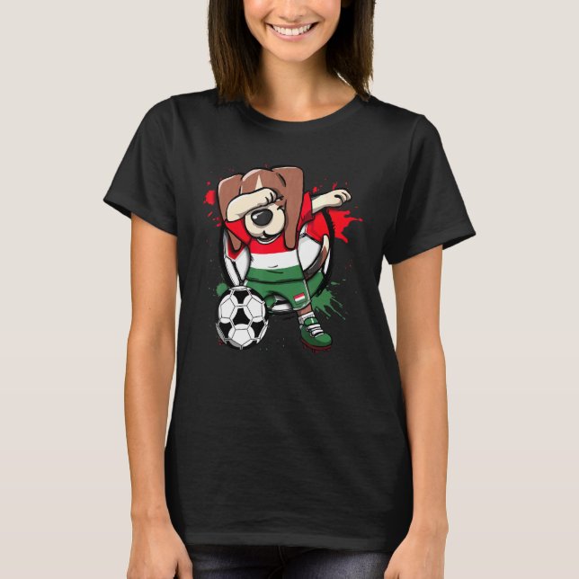 Dabbing Beagle Dog Hungary Soccer Fans Jersey Foot T-Shirt (Front)