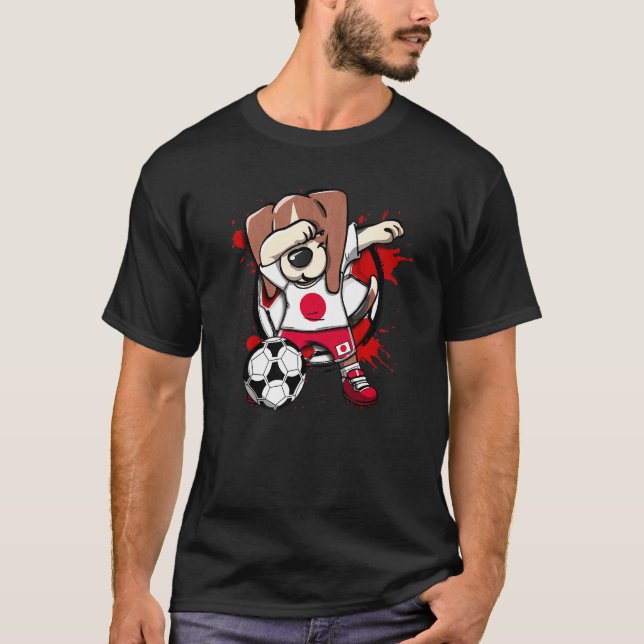 Dabbing Beagle Dog Japan Soccer Fans Jersey Footba T-Shirt (Front)