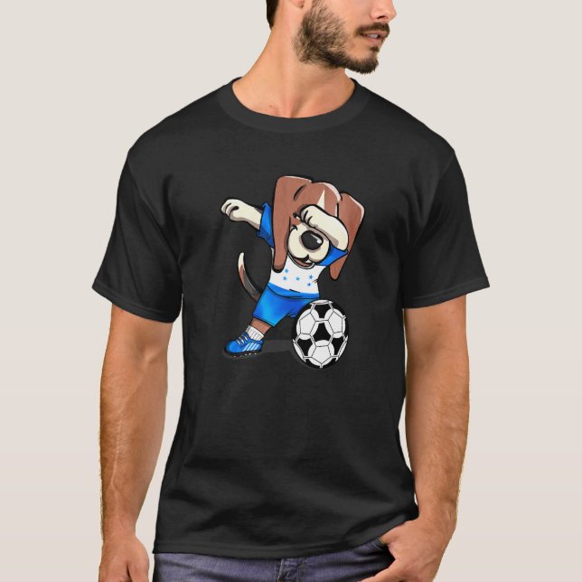 Dabbing Beagle Honduras Football Honduran Flag Soc T-Shirt (Front)