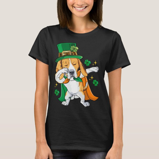 Dabbing Beagle Leprechaun St Patricks Day T-Shirt (Front)