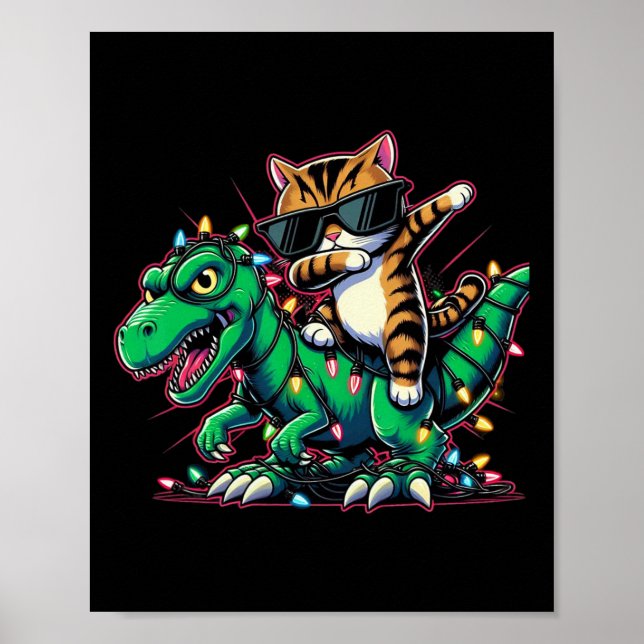 Dabbing Bengal Cat On Xmas Lights Dinosaur T Rex K Poster (Front)