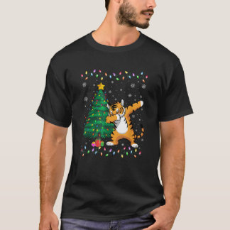 Dabbing Bengal Tiger Xmas Tree Lights Ugly Christm T-Shirt