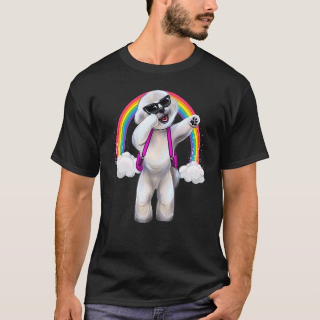 Dabbing Bichon Frise Dog Backpack Sunglasses Rainb T-Shirt (Front)