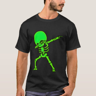 Dabbing Big Head Skeleton Neon Glow Funny T-Shirt