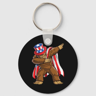Dabbing Bigfoot 4th Of July Sasquatch American Fla Key Ring