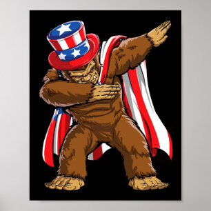 Dabbing Bigfoot 4th Of July Sasquatch American Fla Poster