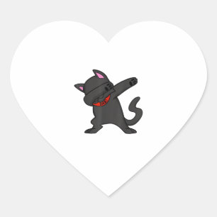 Dabbing Black Cat  for Adults & Kids Heart Sticker
