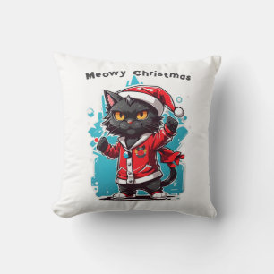 Dabbing Black Cat: Meowy Christmas Festivities Cushion