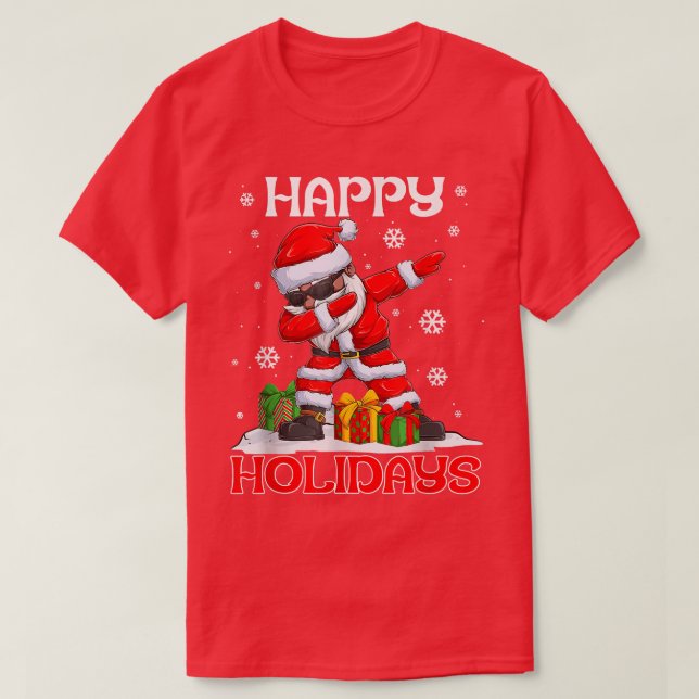 Dabbing Black Happy Holidays African American Sant T-Shirt (Design Front)