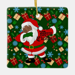 dabbing black santa ceramic ornament