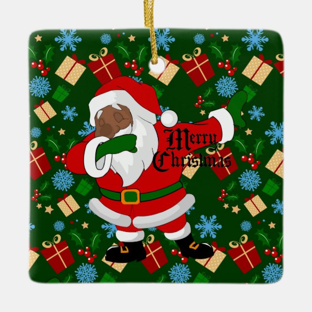 dabbing black santa ceramic ornament (Front)